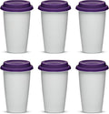 DISCOUNT PROMOS 11 oz. Double Wall Ceramic Tumblers with Lid - 6 Pack - Purple
