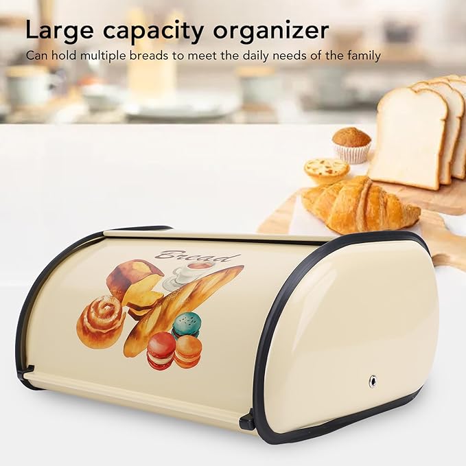 Bread Box,Roll Top Bread Box Vintage Bread Container for Kitchen Countertop Drum Type Metal Bread Storage Bin for Bread Cake Doughnut Biscuit Food Tableware (Type 2)