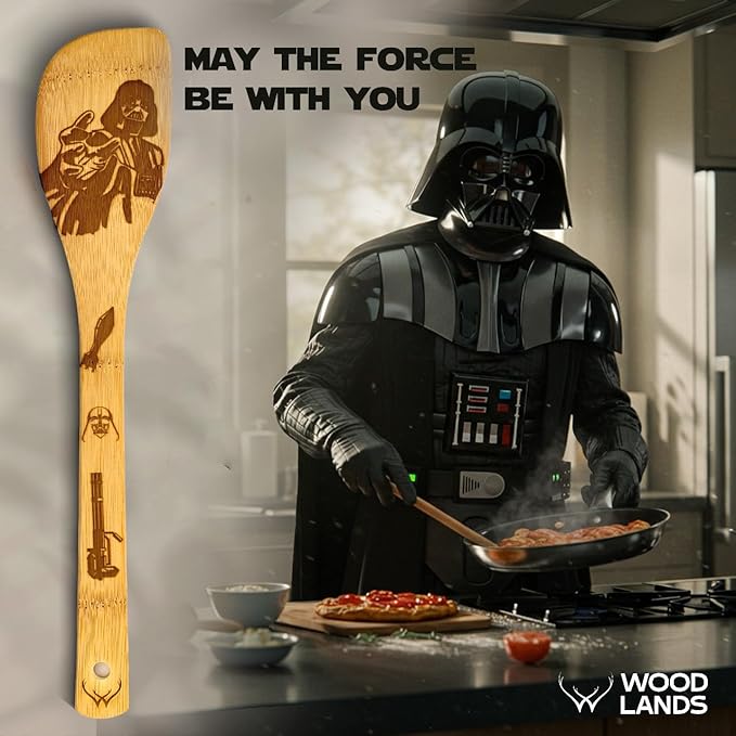 Star Warz gifts Wooden Spoons for Cooking for Space Wars Fans - Wooden Utensil Set with Spatulas & Spoons, Heat-Resistant, Eco-Friendly Kitchen Utensils for Non-Stick Cookware