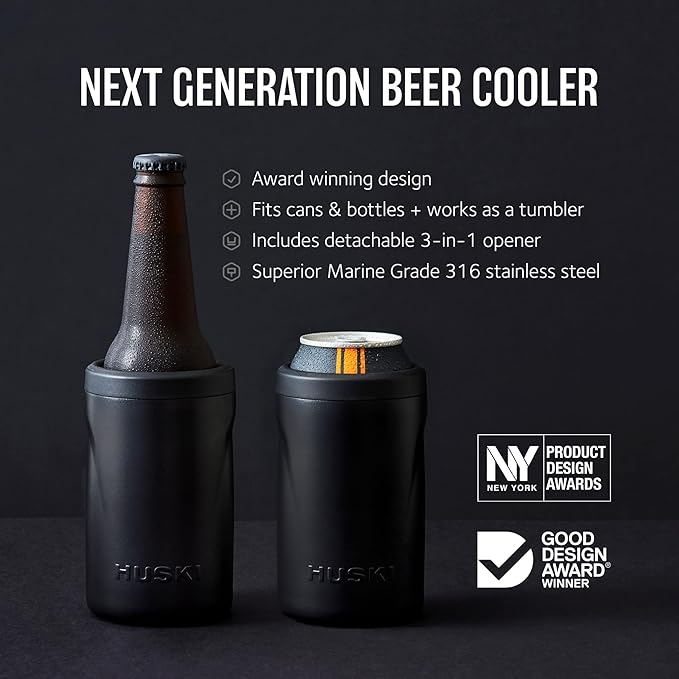 Huski Beer Cooler 2.0 | NEW | Premium Can and Bottle Holder | Triple Insulated Marine Grade Stainless Steel | Detachable 3-in-1 Opener | Works as a Tumbler | Best Gifts for Beer Lovers (Stone Grey)