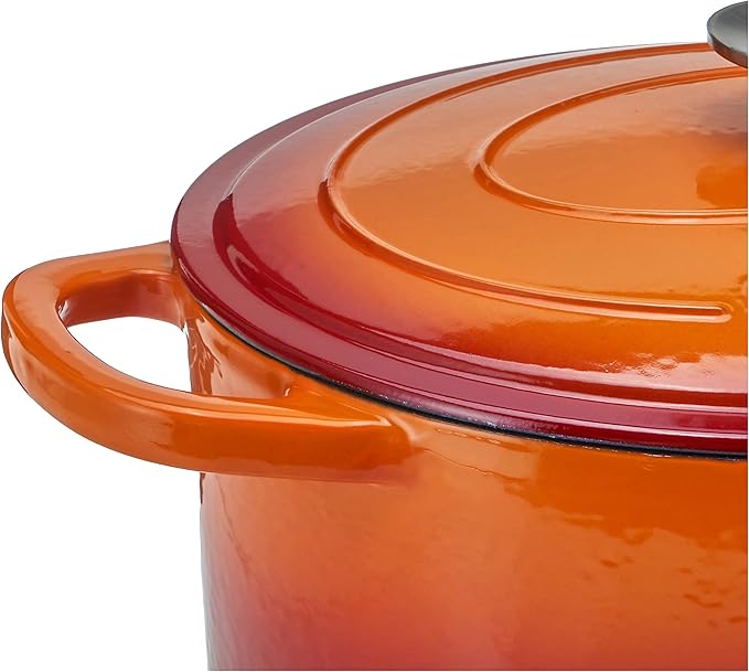 Crock Pot Artisan 7-Quart Oval Enameled Cast Iron Dutch Oven – Sunset Orange, Durable Heavy-Duty Cookware for Slow Cooking, Roasting, Baking with Lid