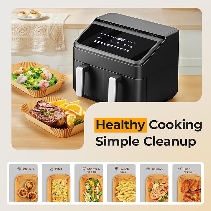 Vailnd 300Pcs Air Fryer Paper Liners Disposable, 8x5.5" Rectangle Parchment Paper, Sheets, Non-stick Liners for Rectangular Airfryer Basket Oilproof Waterproof