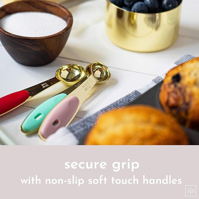 Gold Measuring Cups and Spoons Set - 8PC Stackable, Sturdy Measuring Set - Cute Gold Kitchen Utensils & Accessories for Baking & Cooking