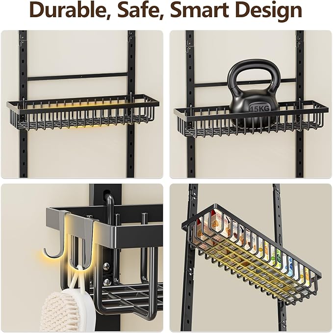 9 Tier Over The Door Pantry Organizer, 2 in 1 Wall Mount or Hanging Spice Rack with Adjustable Basket, Seasoning Organizer and Storage for Kitchen Cabinet Closet Bathroom