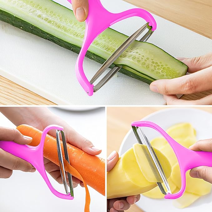 Upgrade 2 pack Veggie cabbage shredder for coleslaw stainless steel cucumber carrot Potato peeler grater slicer,Kitchen gadgets (pink)