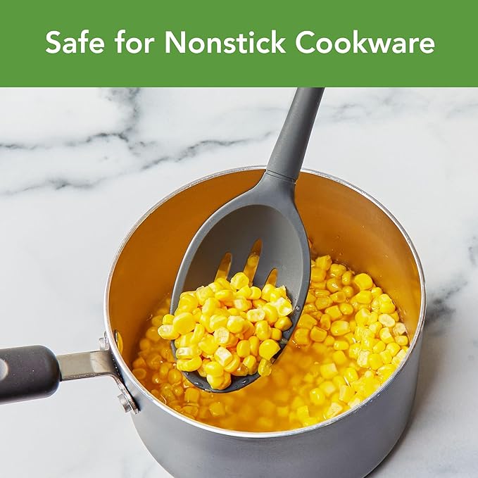 Tovolo Flex-Core Non-Stick All Silicone Slotted Deep Spoon Kitchen Utensil for Scooping and Serving – Heat-Resistant, Dishwasher Safe & BPA Free - Charcoal