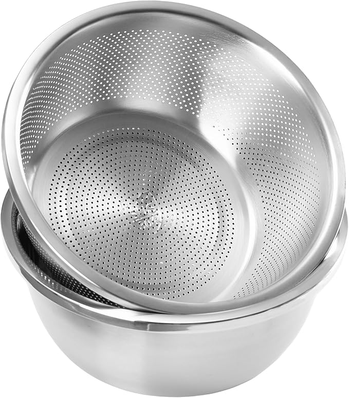 Colander and Bowl Set 2.3QT (2-in-1) - Thickened 304 Stainless Steel Kitchen Strainer Bowl for Fruit, Pasta, Vegetables, Rice - Heavy Duty, Induction Cooker & Dishwasher Safe