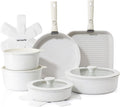 SENSARTE 17 Piece Pots and Pans Set, Nonstick Detachable Handle Cookware Set, Induction Kitchen Cookware Set with Removable Handle, Healthy Non Stick for RV, Dishwasher ＆ Oven Safe, PFOA Free (White)