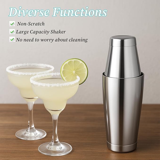 8Pcs Boston Cocktail Shaker, Professional Stainless Steel Tins Bartender Kit with 18oz & 24oz Mixed Drink Shakers Tool （Silver）