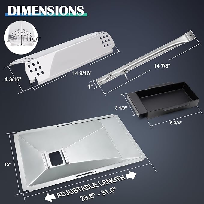 Grill Grease Tray Replacement Parts for Nexgrill 5 Burner 720-0888S, 4 Burner 720-0830X, Adjustable Drip Tray with Catch Pan, Heat Plates, Burner and Igniters for Nexgrill 720-0888s Replacement Parts.