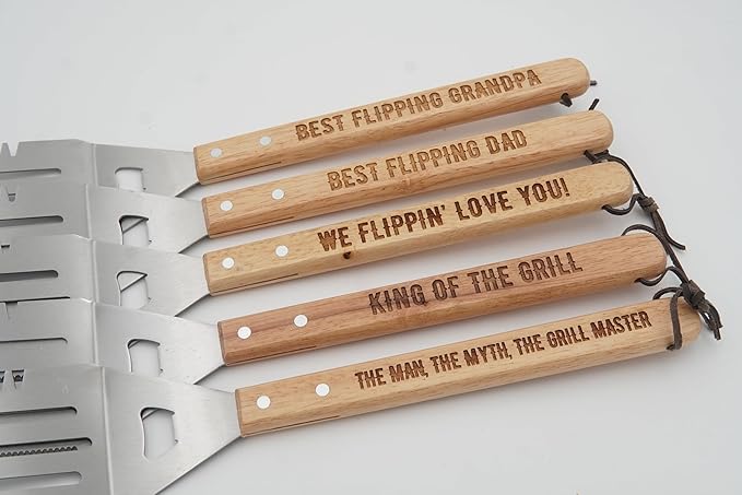 Grill Spatula for Kitchen, Stainless Steel BBQ Scraper, Customized Flat Top Flipper with Wooden Handle-WE Flippin’ Love You!