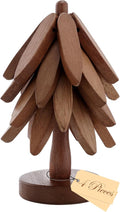 Wooden Tree Trivets for Hot Dishes, 4 Wooden Trivet + 1 Stand Natural Wooden Coaster for Hot Dishes, Pot, Bowl, Teapot, Hot Pot Holders, 4 Foldable Christmas Tree-Shaped Trivets
