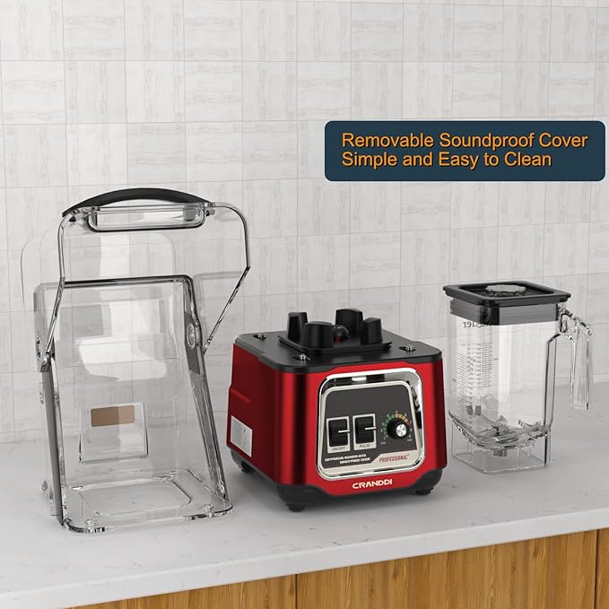 CRANDDI Commercial Blender, 2200W Countertop Blenders with Removable Shield, Quiet Smoothie Blender for Shakes and Ice Crushing, 52oz, 38000 RPM Professional Blenders for Kitchen, K80 (Red)