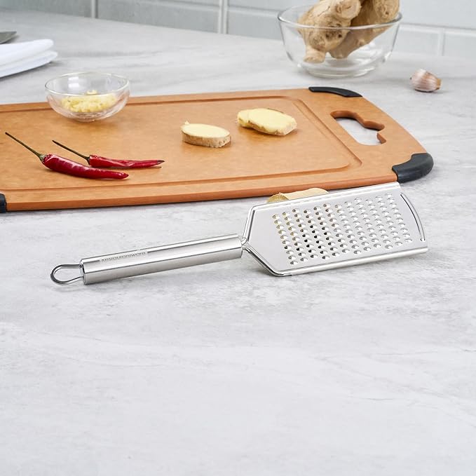 Restaurantware Stainless Steel Fine Cheese Grater - German Standard Lemon Zester with Ergonomic Handle, Sharp Blades, Dishwasher Safe - Handheld Kitchen Grater for Parmesan, Garlic, Ginger
