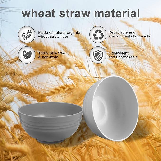 12 Pcs Unbreakable Cereal Bowls Set, 26 Oz Wheat Straw Bowls Set, Microwave & Dishwasher Safe Bowls for Kitchen, Reusable Plastic Bowls for Soup, Salad and Snack, BPA Free, Black