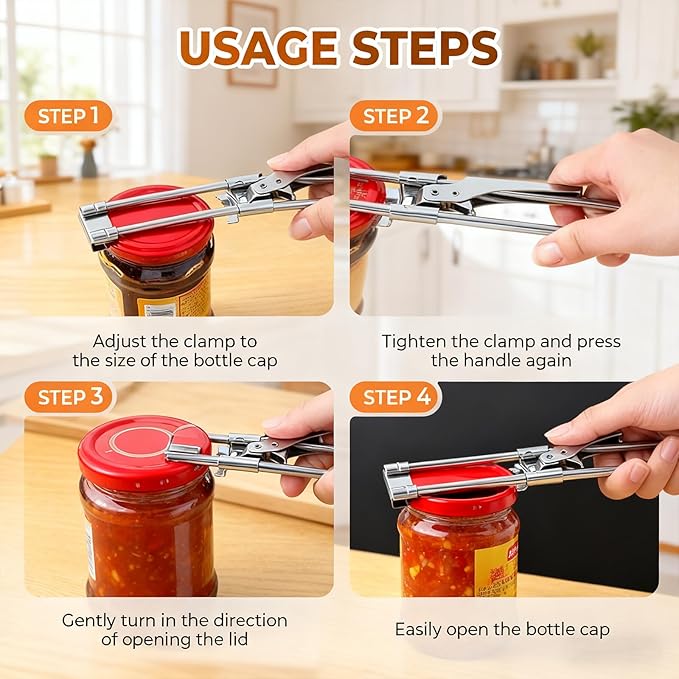 Adjustable Stainless Steel Jar Opener, Manual Jar Openers for Seniors, Gripper Tight Lid Openers, Stainless Steel Can Opener Bottle Gripper Household Kitchen Tool for Various Lid (2 PCS)