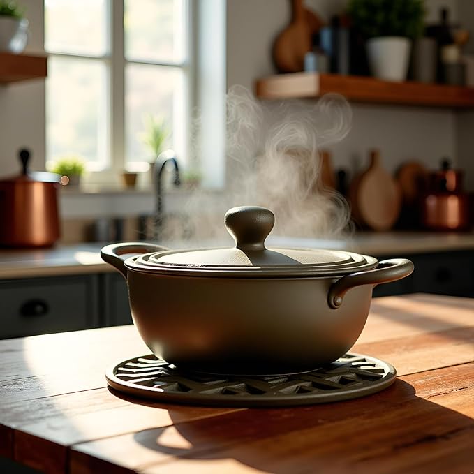 Big Kitchen x Old Mountain Exclusive Refined 8 Inch Cast Iron Trivet Weave Design Heavy-Duty Heat-Resistant Hot Plate Stand for Kitchen Countertop Dining Table Cookware Protection