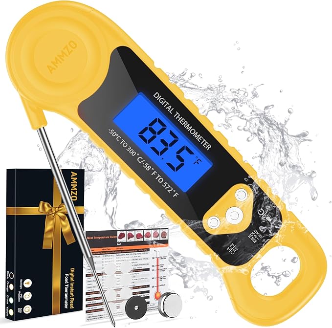 Meat Thermometer Digital, Instant Read Food Thermometer Waterproof with Backlight for Cooking, Deep Fry, BBQ, Grill, Smoker and Roast (Yellow)