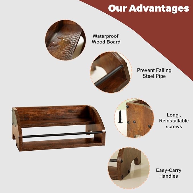 Wooden Countertop Organizer- Liquor Bottle Display Shelf, Coffee Syrup Rack Organizer, Spice Rack, Liquor Cabinet – Small Counter Storage, Stepped Pantry Shelf for Seasonings, Tea, Spice (Brown)