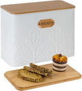 Extra Large Bread Box for Kitchen Countertop Corner Breadbox for Homemade Bread Metal White Plant Pattern Embossed Bread Storage Container Bin with Bamboo Lid Fits 2 Loaves of Bread