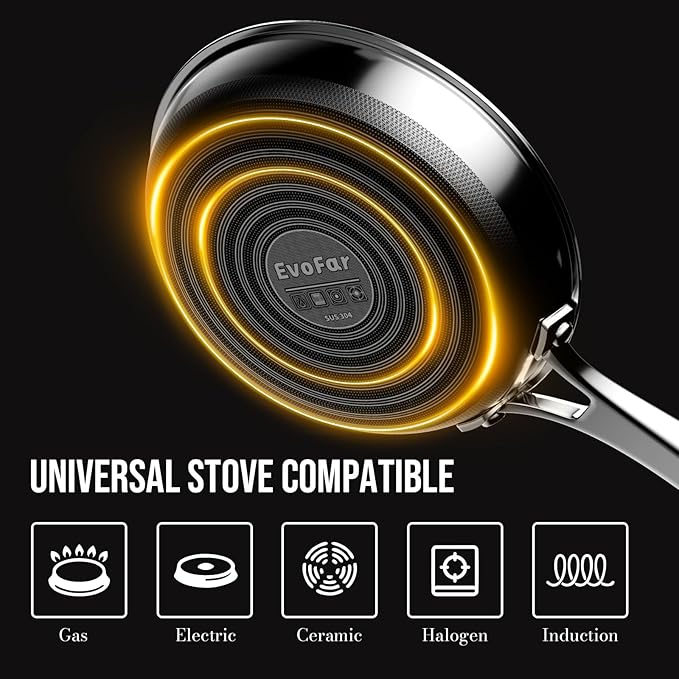 10 Inch Hybrid Nonstick Frying Pan, Stainless Steel Pan Non Stick Skillet, PFOA Free Cookware, Non Toxic Chef's Pan, Compatible with Electric, Gas and Induction, with Lid