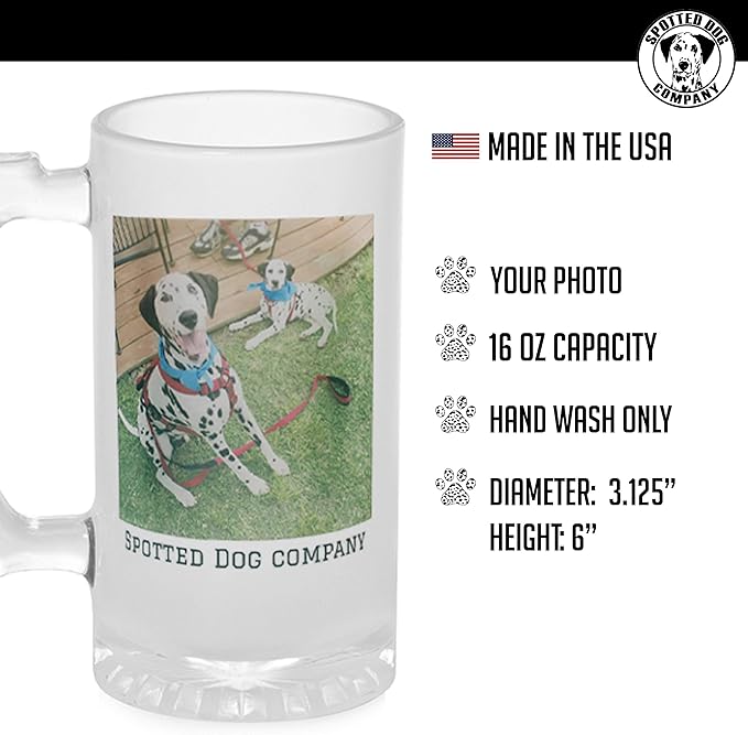 Personalized 16oz Frosted Glass Beer Mug with Picture Photo and Text DYE - Beer Gifts, Customized Gifts for Men, Custom Glass for Freezer, Novelty Birthday Mug for Beer Lover, Him Dad, Father's Day,