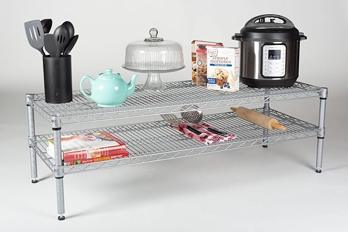 Omega Shelving Storage | 2 Tier Starter Shelving Unit 12" Deep x 30" Wide x 36" High - 800 lb Weight Capacity per Shelf, Adjustable Wire Shelving, Tool-Free Assembly |Grey Shelving