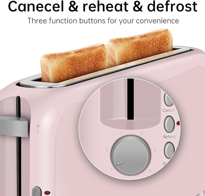SEEDEEM 2 Slice Slim Toaster, Single 10" Long Slot Toaster Fits Bagels & Artisan Bread, 6 Shade Settings, Cancel/Reheat/Defrost, Removable Crumb Tray, Auto Shut-Off, Pink