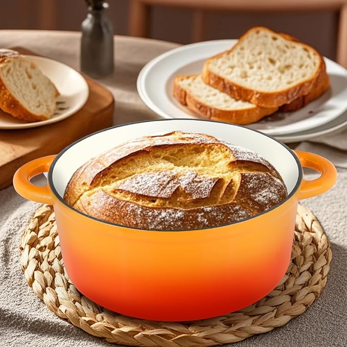 6 Quart Enameled Cast Iron Dutch Oven Pot with Lid, Oven Safe up to 500°F or on Stovetop, Non-stick Dutch Oven for Bread Baking, Cooking, Dual Handles Cookware, Orange