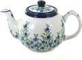 Blue Rose Polish Pottery - Green Porcelain Vine Medium Teapot - 4 Cup Capacity - Hand-Painted Polish Pottery Ceramic Coffee & Tea Server