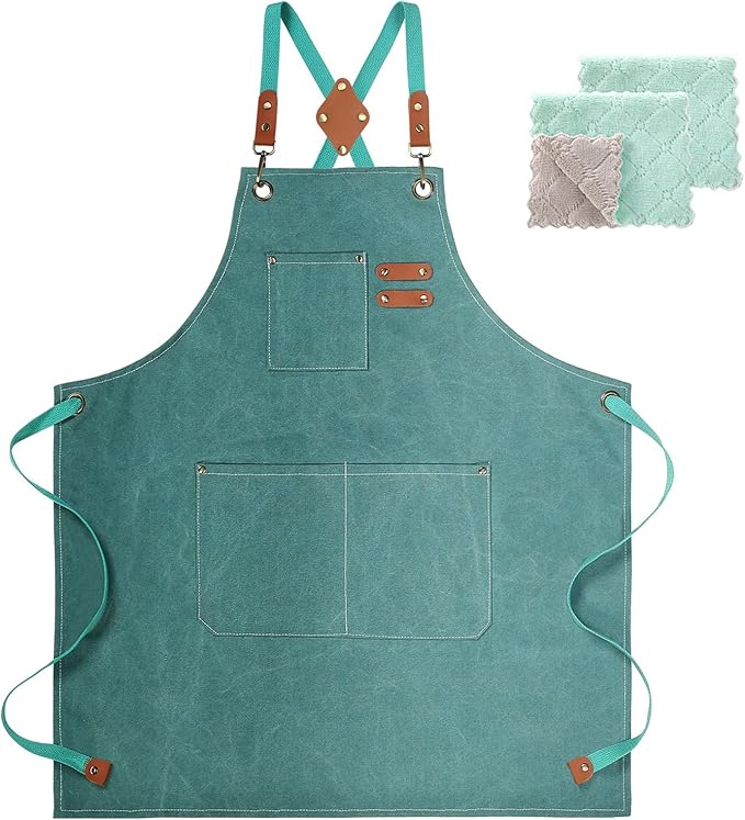 ZOMAO Chef Apron, Cotton Canvas Gardening Apron with Large Pockets for Men and Women,Kitchen Cooking Baking Bib Heavy Duty Adjustable Garden Apron