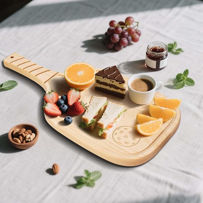 Pickleball Charcuterie & Cutting Board,Pickleball Gift,17" x 8.5" x 0.75" Pickleball Snack Platter,Birch Wood,Mineral Oil Finish