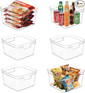 MOONEDGE 6-Pack Clear Plastic Storage Bins — Open-Top PET Storage Containers & Organizers, 10" x 10" x 6" Clear Boxes for Closet, Pantry, Office, Craft, Toy and Refrigerator Organization