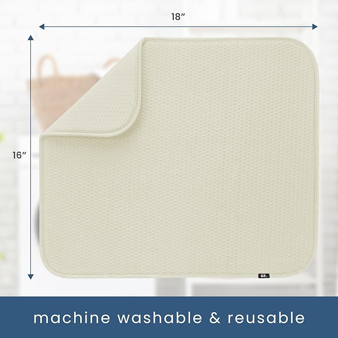 S&T INC. Dish Drying Mat, 16” x 18”, Absorbent Microfiber Kitchen Counter Mat, Drying Pad for Dishes, Utensils, Pots and Pans, Large, Diamond Texture, Cream