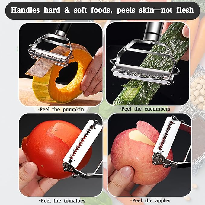 Stainless Steel Multifunctional Double-Sided Peeler - Easily Peel Fruits, Melons, Potatoes and Shredded Papers, Great for Home Cooking (Vegetable Peeler-1) (Vegetable Peeler)