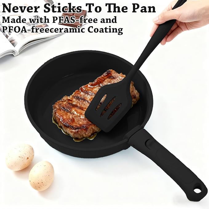 24 Pcs pots and pans set,pots and pans set non stick,Oven-safe and dishwasher-safe,PFAS/PFOA Free,Induction Dishwasher Oven Safe cookware set (Black)