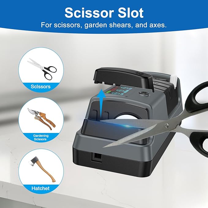 5-in-1 Electric Knife Sharpener for Kitchen Knives, 3-Stage Sharpener with 100% Diamond Abrasive, LCD Screen, Speed Adjustable, Knife Sharpener for All Kitchen Knives Quick Sharpening, Scissors