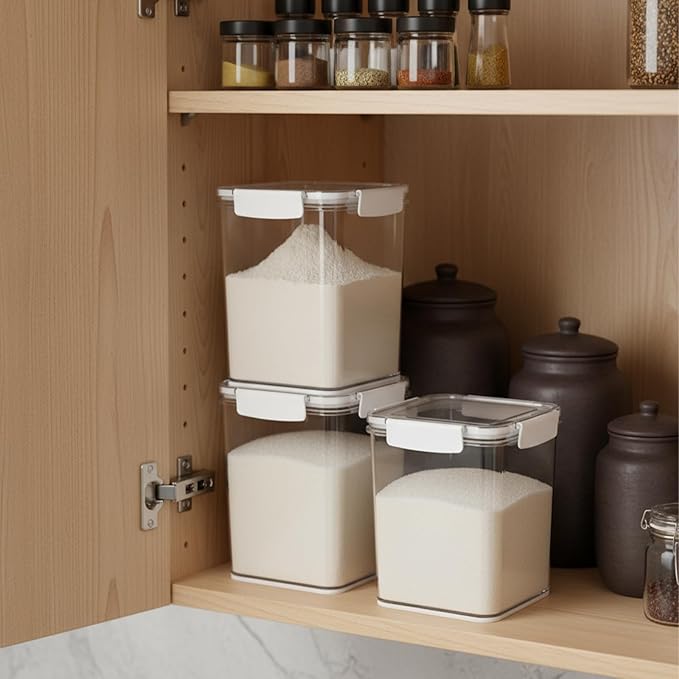 Plastic Containers With Lids for Food, 3Pcs Airtight Food Storage Containers for Pantry, Flour and Sugar Containers Set, BPA Free Clear Stackable Kitchen Storage Bins for Home,Pantry