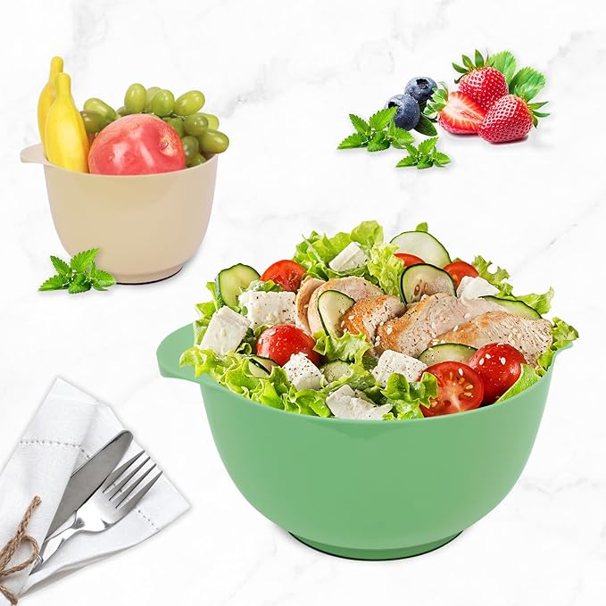 BoxedHome Classic Mixing Bowl Set, BPA Free Plastic, Microwave and Dishwasher Safe, 4.5 quarts (Sage)