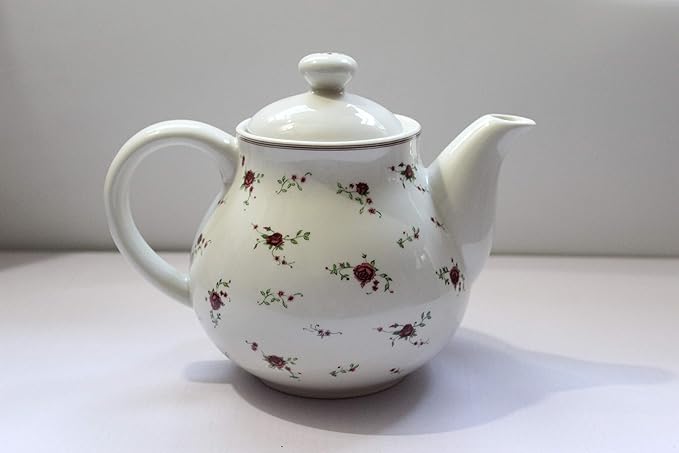 Porcelain Teapots with Lids,Vintage Teapot Beautiful Rose Design,Floral Ceramic Tea Pot Large for Kitchen and Dinning,China Teapot for Afternoon Tea or Coffee,Home Decorative Good Gifts,Beige