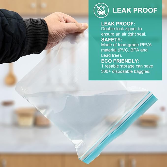 12 Pack Reusable Gallon Bags, BPA Free Food Storage Bags, Extra Thick Leakproof Plastic Free Ziplock Bags for Meal Prep, Fruits, Sandwich, Snack, Travel Items