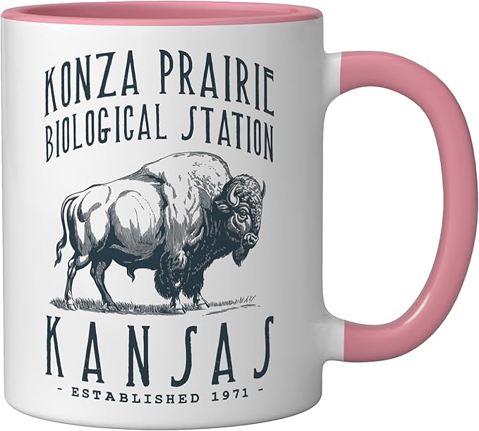 KONZA PRAIRIE, KANSAS. BISON DESIGN Ceramic Mug, Pink/White