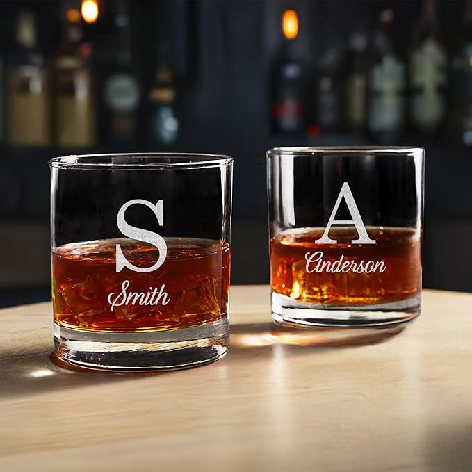 Lifetime Creations Engraved Personalized Monogrammed Whiskey Glass 10.5 oz - Old Fashioned Rocks Glass with Initial and Name, Monogram Scotch Glass, Dishwasher Safe, Made in USA