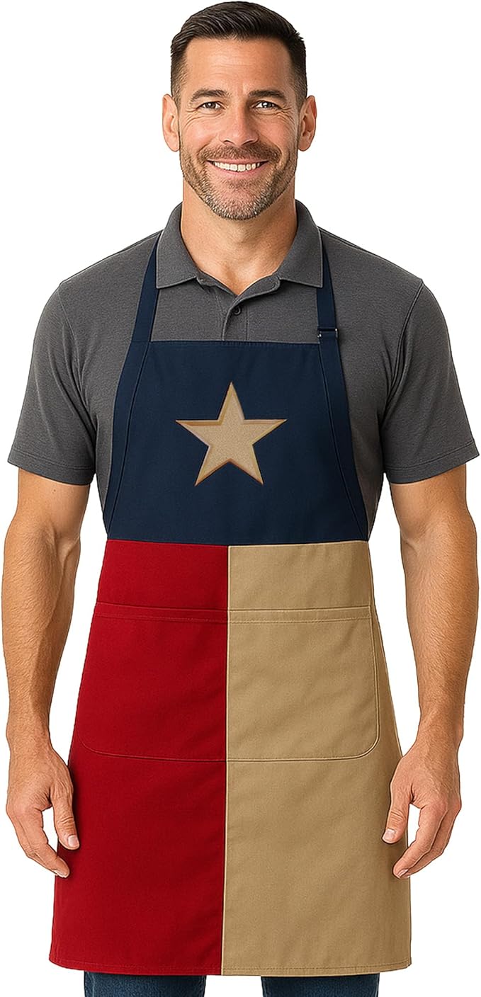 Texas Flag Apron w/Pockets & Adjustable Neck! Khaki
