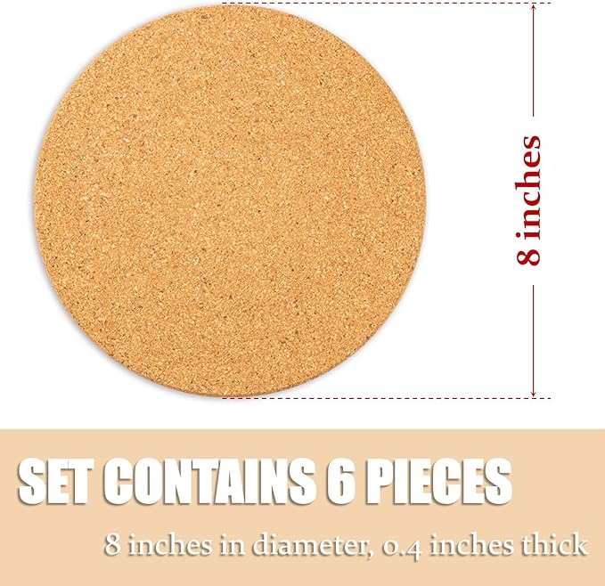 Cork Trivets for Hot Dishes, Pots and Pans, Pot Holders for Kitchen, 8 Inches 6 Pack Hot Pads, Thick Heat Resistant Mats Protect Countertop, Coaster Trivet Home Essentials, Rustic Farmhouse Decor
