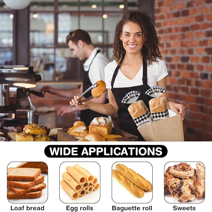 Sabary 100 Pcs Homemade Bread Bags with Ties Black Buffalo Plaid Bread Loaf Bags Plastic Clear Gift Storage for Home Bakers Bakery Christmas, 10 x 20 Inch