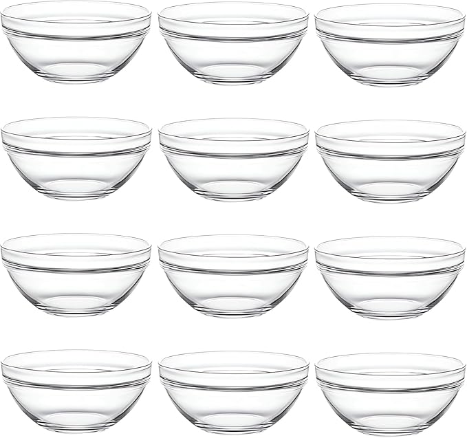 Small Glass Bowls for Cooking Prep, Clear Glass Bowls Perfect for Pre-measuring Spices for Cooking and Baking, Side Sauce Prep, Set of 12 (1.5 Fl Oz)