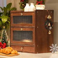Solid Wood Bread Box for Kitchen Countertop with Drawer and 50 Count Deli Paper, 2 Layer Large Capacity Wooden Breadbox, Vintage Food Storage Container for Kitchen Counter Corner, Brown