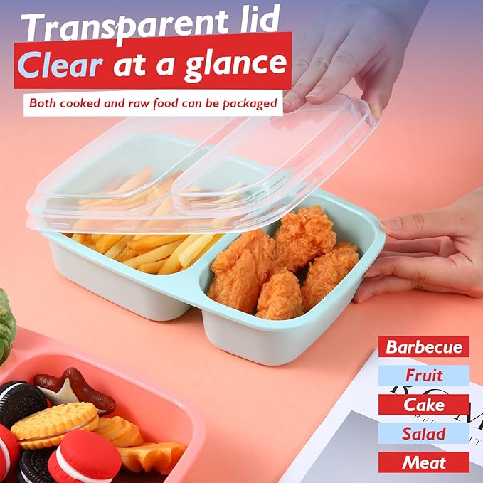 Honeydak 5 Pack Lunchable Snack Containers 2 Compartment Divided Bento Snack Boxes Reusable Meal Prep Containers with Lids Lunch Food Storage Box for School Work Travel(Melon Color)