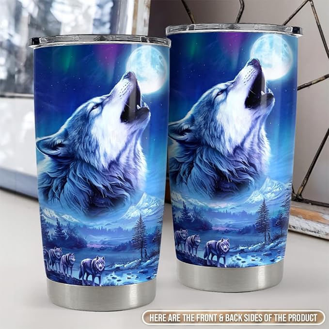 SANDJEST Wolf Tumbler 20oz Stainless Steel Insulated Coffee Cup Tumblers Wolf Gifts for Men Husband Dad Gift for Birthday Christmas Fathers Day